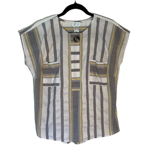 Creation Stripes.Gray,white and yellow size 6 Lite and airy cotton popover 304 - Picture 1 of 5